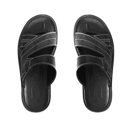 black rubber sandals isolated on white background.