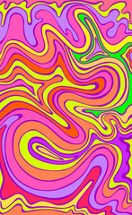 Juicy summer psychedelic colorful  waves. Fantastic art with decorative texture. Surreal doodle pattern. Rainbow colors abstract pattern, maze wave of ornaments.