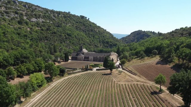 S&eacute;nanque Abbey Cistercian abbey Gordes village France aerial view summer