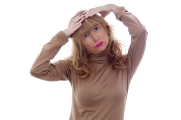 adutal woman are pain gestures isolated on white background