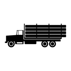 Timber truck. Black silhouette. Side view. Vector drawing. Isolated object on a white background. Isolate.