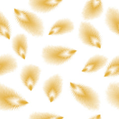 Feather seamless pattern. Gold feathers on white Boho style vector background. Easy to edit template for textile, wallpaper, fabric, etc.
