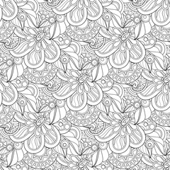 Monochrome Seamless Pattern with Floral Motifs