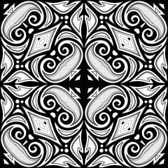 Monochrome Seamless Pattern with Floral Ethnic Motifs