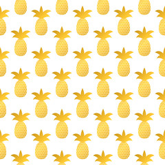 Seamless pattern with gold pineapple on white background. Golden tropical fruit vector illustration.  Easy to edit template for logo design, flyer, banner, poster, invitation, clothes, etc.
