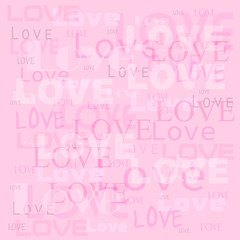 Illustration or 3d rendering with neutral background with the word Love repeated and superimposed. Valentine's day background.