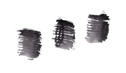 Abstract black and white watercolor background. Colorful aquarelle paint texture. Brush stroke isolated on white . Vivid ink stain pattern. Paint splash