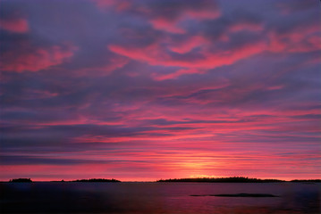 Naklejka na ściany i meble Sunset in the 10,000 Island area of the Georgian Bay, Ontario, Canada. 