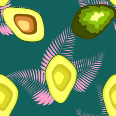 seamless pattern with tropical and exotic fruits in unique trendy organic style, avocado fruit ripe.
