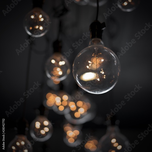 Edison Light Balls Hanging From Ceiling Stock Photo And