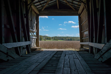Looking out from the inside a covered bridge, Parke county, Indiana