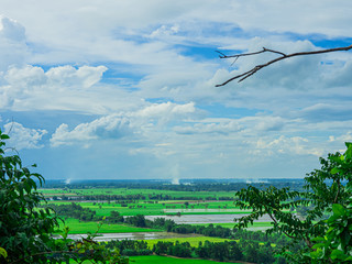 Viewpoint of rice fields, with a blue sky, Khao Nok, Nakhon Sawan Province, Thailand