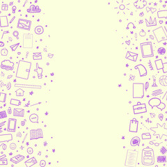 Back to school. Abstract pattern with school supplies. Set of different signs. Hand drawn simple infographic elements. Illustration for banners, flyers or posters