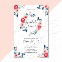 bridal shower invitation with flower wreath watercolor