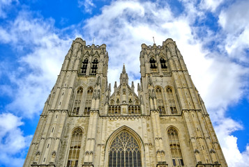 Fototapeta na wymiar The Cathedral of St. Michael and St. Gudula is a Roman Catholic church in Brussels, Belgium.