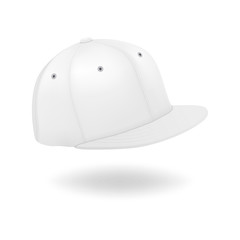 Vector 3d Realistic Render White Blank Baseball Snapback Cap Icon Closeup Isolated on White Background. Design Template for Mock-up, Branding, Advertise. Front and Side View