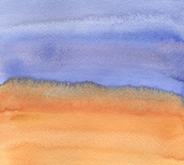 Fototapeta na wymiar watercolor abstract landsape background beach orange and blue colors