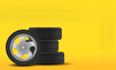 Banner with car tyres and empty space for text