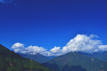 The mountains and clear sky in Bhutan