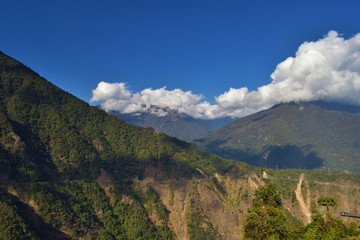 The mountains and clear sky in Bhutan
