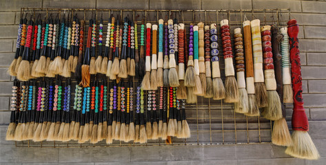 Сhinese traditional calligraphy brushes close-up.