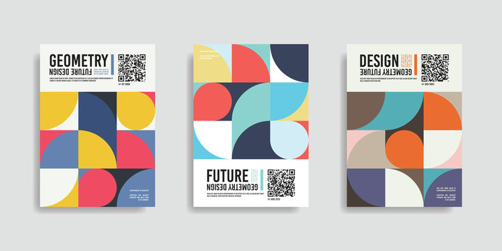 Isolated abstract geometric A4 paper design. Original vector multi colored blank cover illustration on neutral background. EPS10.