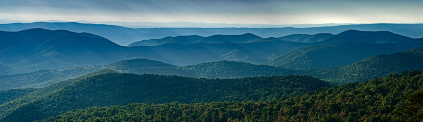 View of Blue Ridge Mountains (near) and Appalachian Mountains (distance) from overlook on Skyline...