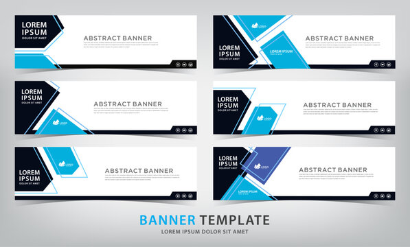 set of six abstract blue web banner templates, vector illustration