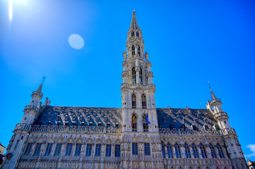 Fototapeta premium The Town Hall of the City of Brussels is a Gothic building from the Middle Ages. It is located on the famous Grand Place in Brussels, Belgium.