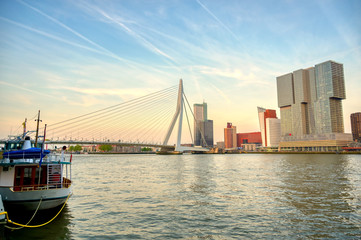 Naklejka premium A view of the Erasmusbrug (Erasmus Bridge) which connects the north and south parts of Rotterdam, the Netherlands.