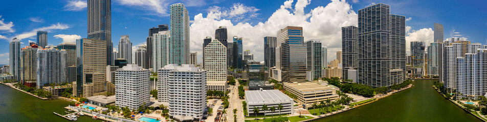 Fototapeta premium Aerial panorama facing towards Downtown Brickell Miami