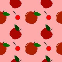 seamless fruit have orange cherry and red apple on pink background