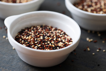 Set of quinoa Red, white and brown quinoa.