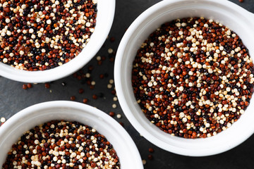 Set of quinoa Red, white and brown quinoa.