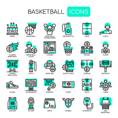 Basketball Elements , Thin Line and Pixel Perfect Icons