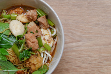 thai noodle soup with meat and vegetables