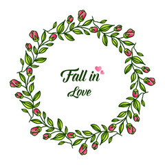 Card design fall in love, romantic, with style of green leafy flower frame. Vector