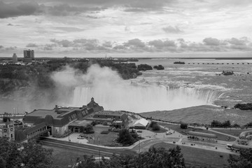 View of Niagara Falls from above, black and White