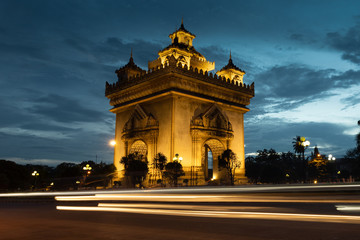 Fototapeta na wymiar Patuxai victory monument architectural landmark of Vientiane laos.