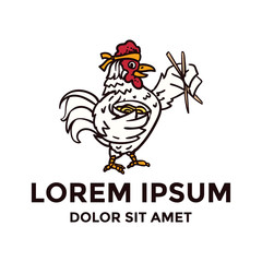 Chicken rooster mascot for noodle fast food logo template design