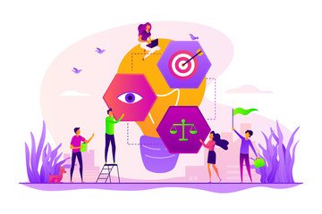 Plan of action, startup project scheme. Achieving goals and aims. Vision statement, business mission, company mission, business planning concept. Vector isolated concept creative illustration