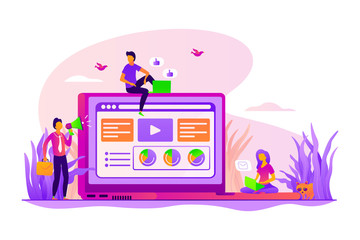 Business development. Marketing strategy. Online promotion. Content management. Digital marketing, PPC campaign, customer relationships concept. Vector isolated concept creative illustration