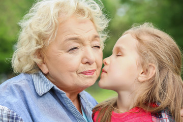 Portrait of cute little girl with grandmother outdoors