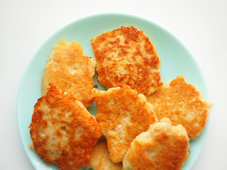 Potato cake on a blue plate