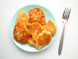 Potato cake on a blue plate