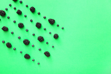 Ripe blackberry and bilberry on color background