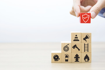 Fire and safety icons Wood block Stacking.