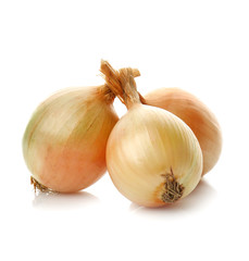 Fresh raw onions on white background