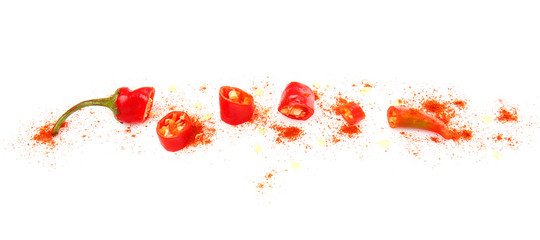 Red cut chili pepper on white background
