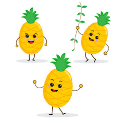 cartoon Funny fruit characters, apple, pineapple characters